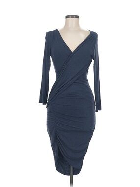 Theory Navy Wrap-Style Long Sleeve Ruched Dress